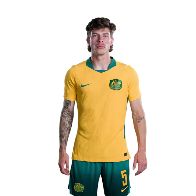Australia National Soccer Team 2026 FIFA World Cup Jerseys (Player Version and Match Version) – Defenders: #5 Jordan BOS,#6 Jason GERIA, #15 Kai TREWIN