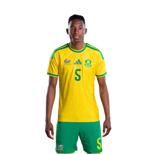 South Africa National Football Team 2026 World Cup Jersey (Player Version/Match Version) — Midfielders: No.4 Teboho MOKOENA, No.5 Thalente MBATHA,No.11 Themba ZWANE