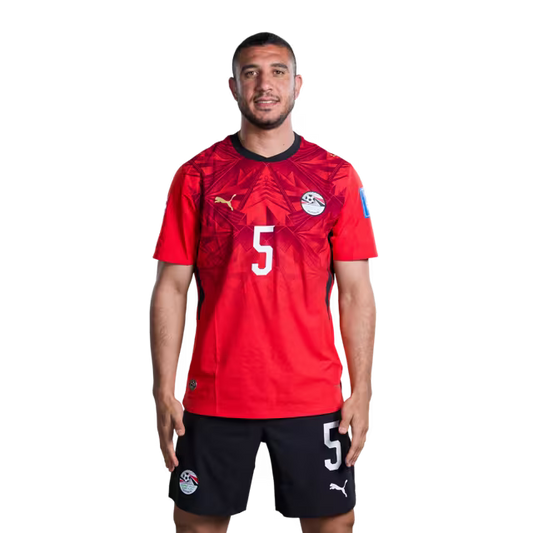 Egypt National Football Team 2026 World Cup Jersey (Player/Match Version) — Defenders: No. 5 Rami Rabia, No. 6 Mohamed Abdelmonem, No. 13 Ahmed Fatouh./ المدافعون: رقم 5 رامي ربيعة، رقم 6 محمد عبد المنعم، رقم 13 أحمد فتوح.