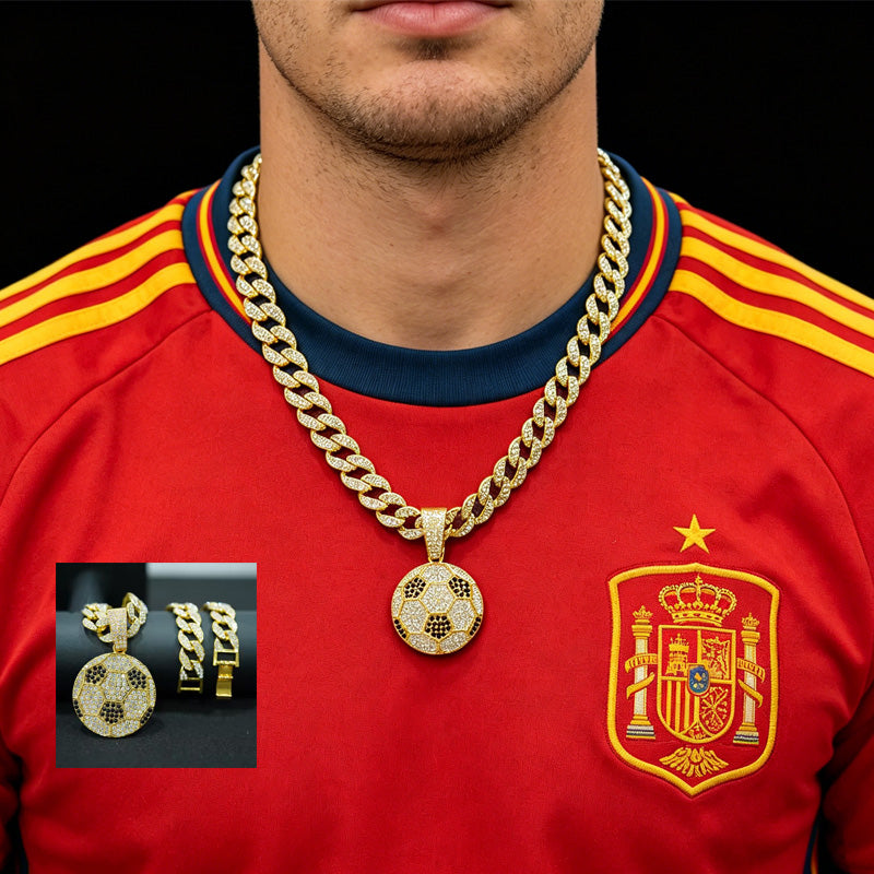 13mm Width Football Pendant Necklace,Cuban Link Chain With Bling Football Charm, Hip Hop Jewelry For Men & Women, Perfect For Sports Fans & Rapper Style