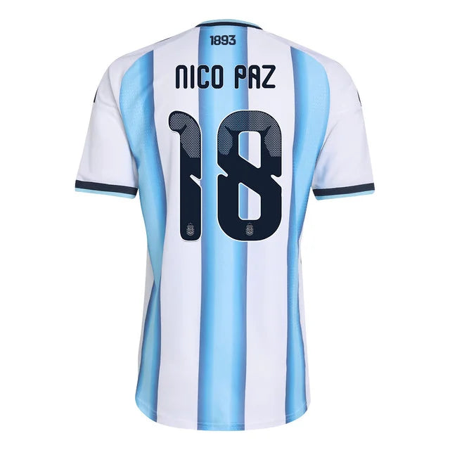 2026 World Cup Nico Pazr Argentina Soccer Jersey Player Version  Match Version - No. 18 Home White & Blue and Away Black & Blue