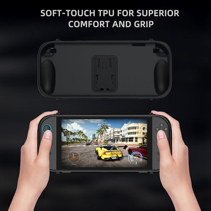 9-in-1 Gaming Kit for Switch 2 Accessories - Grip + Charging Dock + Steering Wheel + Travel Bag + Game Card Slot+Bracket + tempered film, Protective Console Cover