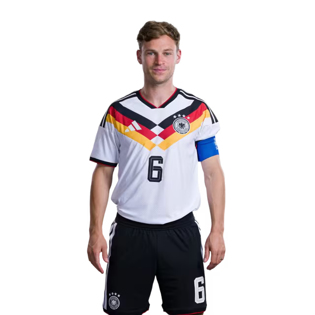 Trikot der deutschen Fußballnationalmannschaft für die Weltmeisterschaft 2026 (Spielerversion/Spielversion) — Verteidiger: Nr. 6 Joshua Kimmich, Nr. 15 Nico Schlotterbeck, Nr. 18 Nathaniel Brown