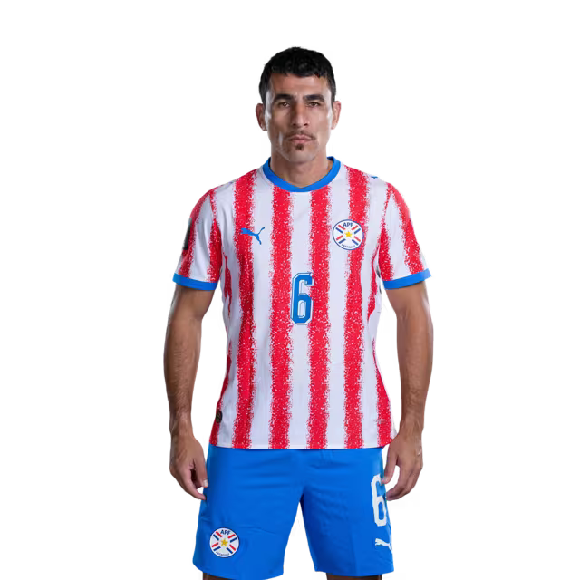 Paraguay National Football Team 2026 World Cup Jersey (Player Version/Match Version) — Defenders: No. 5 Fabián Balbuena, No. 6 Junior Alonso, No. 16 Joseph Canale / Defensores: No 5 Fabian BALBUENA, No 6 Junior ALONSO,No. 16 José CANALE rehegua