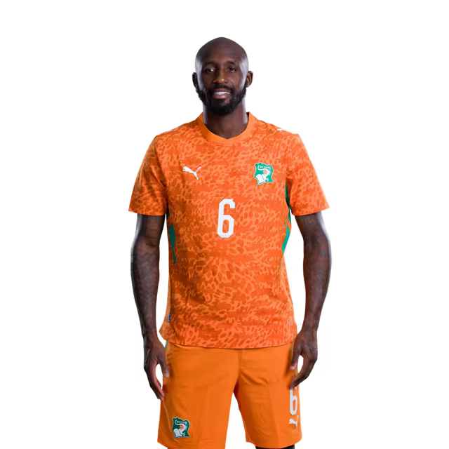 Côte d'Ivoire National Team 2026 World Cup Jersey (Player Version/Match Version) — Midfielders: No. 4 Jean Michael Seri, No. 6 Seko Fofana, No. 8 Franck Kessie./ Milieux de terrain : n° 4 Jean Michael Seri, n° 6 Seko Fofana, n° 8 Franck Kessie