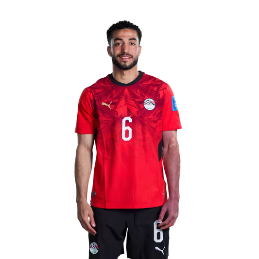 Egypt National Football Team 2026 World Cup Jersey (Player/Match Version) — Defenders: No. 5 Rami Rabia, No. 6 Mohamed Abdelmonem, No. 13 Ahmed Fatouh./ المدافعون: رقم 5 رامي ربيعة، رقم 6 محمد عبد المنعم، رقم 13 أحمد فتوح.
