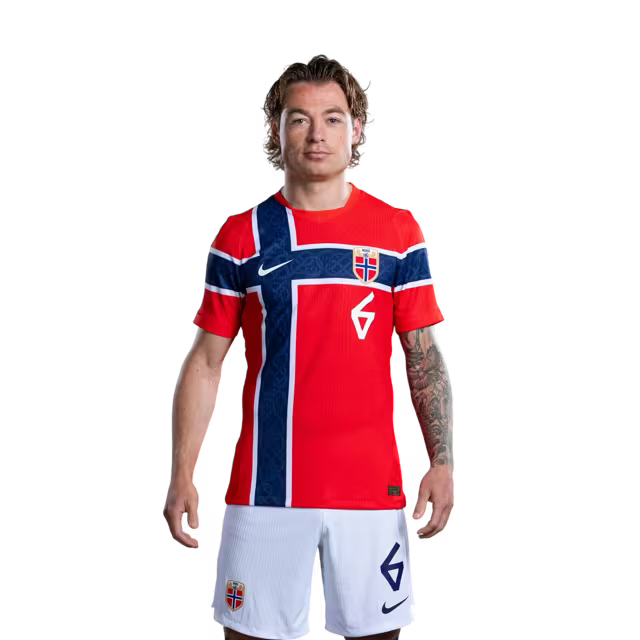 Norway National Football Team 2026 World Cup Jersey (Player Version/Match Version) — Midfielders: No. 2 Morten Thorsby, No. 6 Patrick Berg, No. 8 Sander Berge / Midtbanespillere: Nr. 2 Morten Thorsby, Nr. 6 Patrick BERG, Nr. 8 Sander BERGE