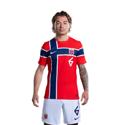 Norway National Football Team 2026 World Cup Jersey (Player Version/Match Version) — Midfielders: No. 2 Morten Thorsby, No. 6 Patrick Berg, No. 8 Sander Berge / Midtbanespillere: Nr. 2 Morten Thorsby, Nr. 6 Patrick BERG, Nr. 8 Sander BERGE
