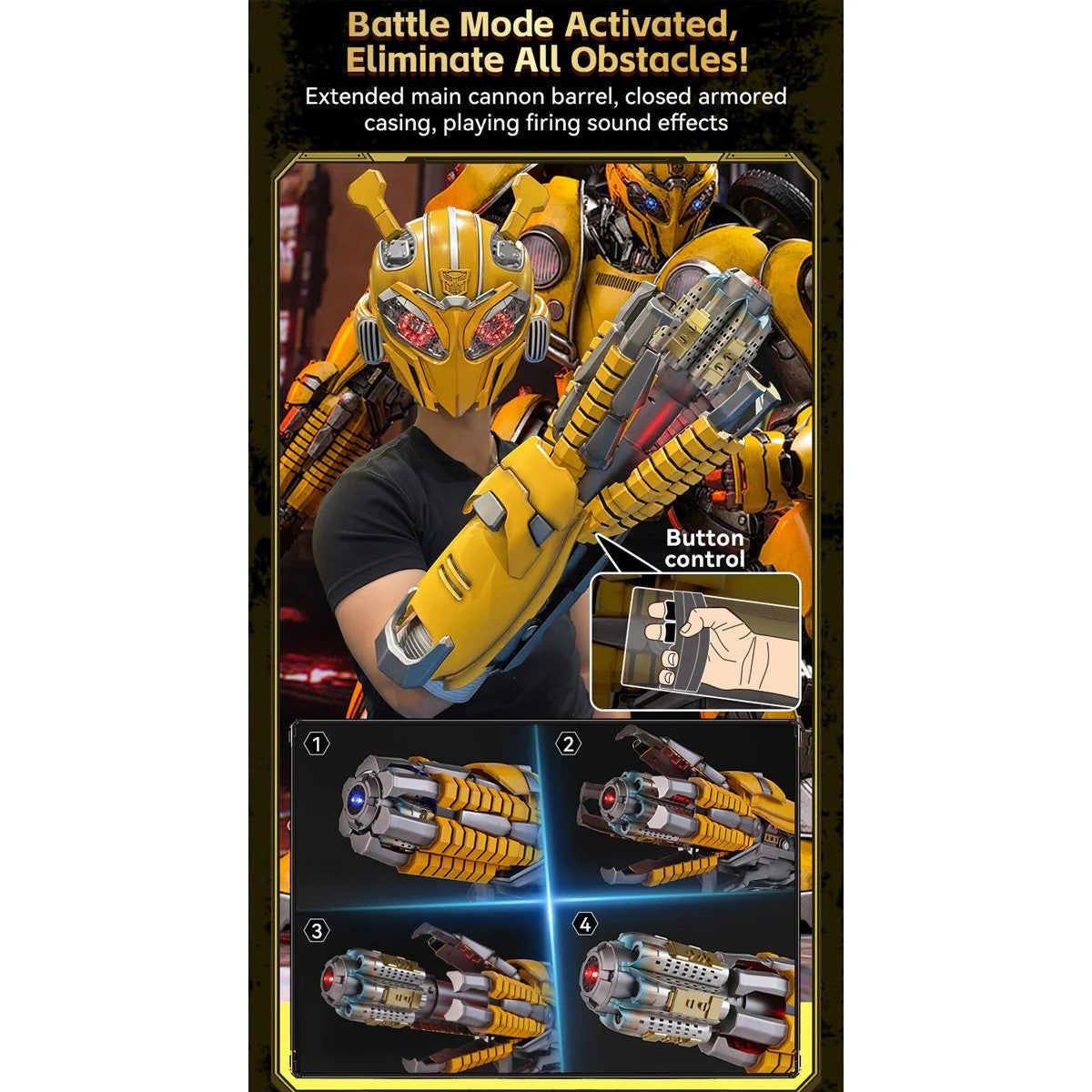 Transformers Bumblebee Wearable Hand Cannon – Kids Voice-Activated Toy with Gatling Sound Effects & LED Light, Boys Gift