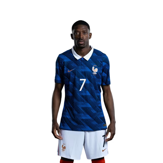 France National Football Team 2026 World Cup Jersey (Player Version/Match Version) — Forwards: No. 7 Ousmane Dembélé, No. 9 Marcus Thuram, No. 10 Kylian Mbappé / Attaquants : n° 7 Ousmane DEMBÉLÉ, n° 9 Marcus THURAM, n° 10 Kylian MBAPPÉ