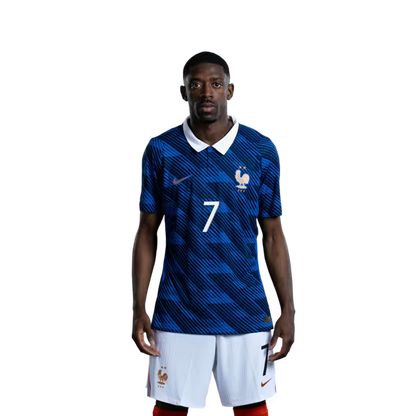 France National Football Team 2026 World Cup Jersey (Player Version/Match Version) — Forwards: No. 7 Ousmane Dembélé, No. 9 Marcus Thuram, No. 10 Kylian Mbappé / Attaquants : n° 7 Ousmane DEMBÉLÉ, n° 9 Marcus THURAM, n° 10 Kylian MBAPPÉ