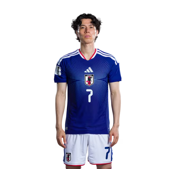 Japan National Football Team 2026 World Cup Jersey (Player Version/Match Kit) — Midfielders (MF): No. 7 Ao Tanaka, No. 8 Takefusa Kubo, No. 10 Ritsu Doan/サッカー日本代表 2026年ワールドカップ用ユニフォーム（選手仕様／マッチモデル） — MF：No.7 田中 碧、No.8 久保 建英、No.10 堂安 律