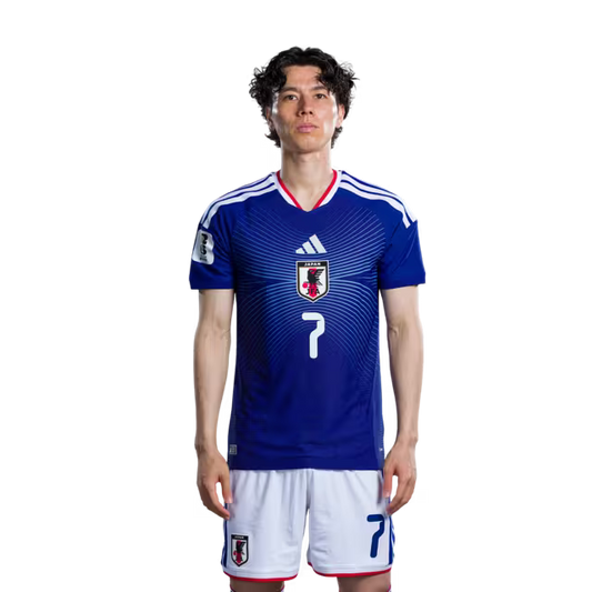 Japan National Football Team 2026 World Cup Jersey (Player Version/Match Kit) — Midfielders (MF): No. 7 Ao Tanaka, No. 8 Takefusa Kubo, No. 10 Ritsu Doan/サッカー日本代表 2026年ワールドカップ用ユニフォーム（選手仕様／マッチモデル） — MF：No.7 田中 碧、No.8 久保 建英、No.10 堂安 律