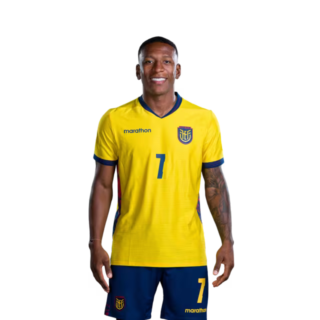 Ecuador National Team 2026 World Cup Jersey (Player Version/Match Version) — Defenders: No. 6 Willian Pacho, No. 7 Pervis Estupiñán, No. 17 Ángelo Preciado./ Defensores: No.6 Willian PACHO, No.7 Pervis ESTUPINAN, No.17 Angelo PRECIADO