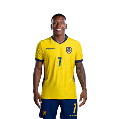 Ecuador National Team 2026 World Cup Jersey (Player Version/Match Version) — Defenders: No. 6 Willian Pacho, No. 7 Pervis Estupiñán, No. 17 Ángelo Preciado./ Defensores: No.6 Willian PACHO, No.7 Pervis ESTUPINAN, No.17 Angelo PRECIADO