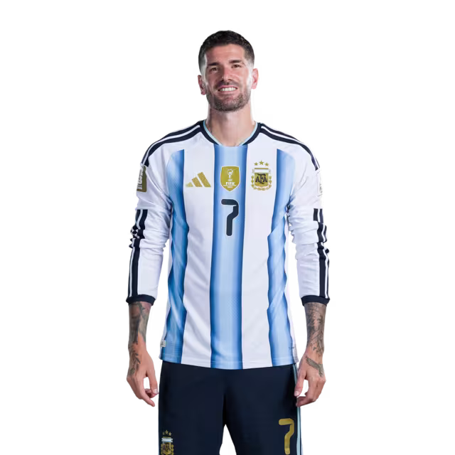 Argentina National Football Team 2026 World Cup Jersey (Player Version/Match Version) — Midfielders: No.5 Leandro PAREDES, No.7 Rodrigo DE PAUL, No.8 Valentin BARCO / Mediocampistas: No.5 Leandro PAREDES, No.7 Rodrigo DE PAUL, No.8 Valentín BARCO