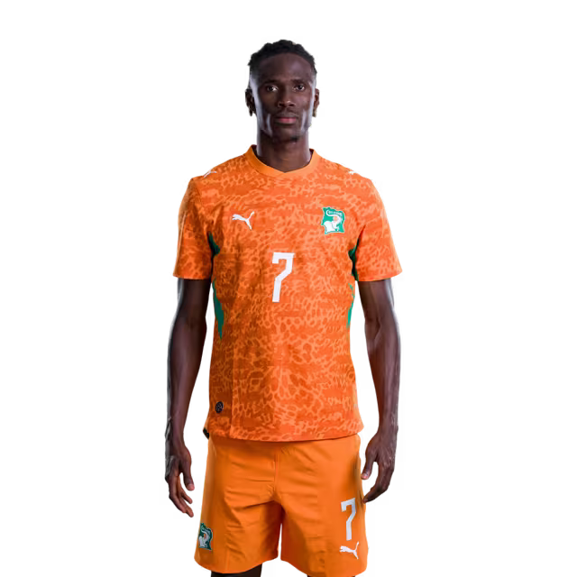Côte d'Ivoire National Team 2026 World Cup Jersey (Player Version/Match Issue) — Defenders: No. 7 Odilon Kossounou, No. 3 Christopher Operi, No. 17 Guela Doué/ Défenseurs : n° 7 Odilon Kossounou, n° 3 Christopher Operari, n° 17 Guela Doue