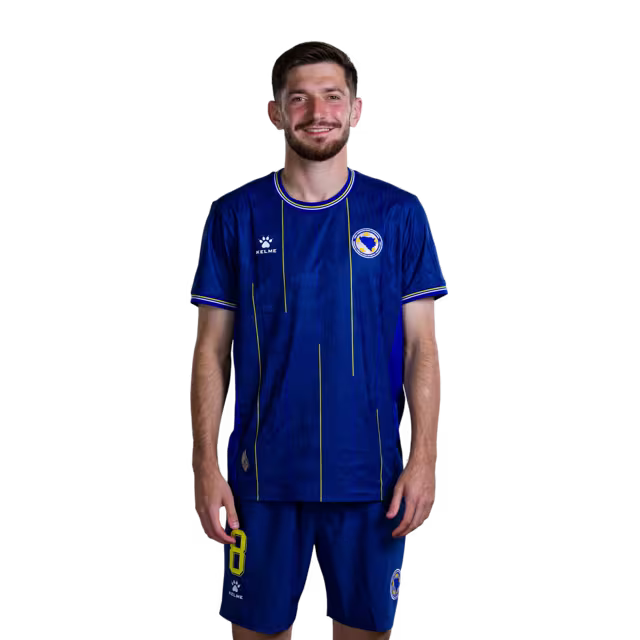 Bosnia and Herzegovina National Team 2026 World Cup Jerseys (Player and Match Versions) – Midfielders: No. 6 Benjamin Tahirović, No. 8 Armin Gigović, No. 13 Ivan Bašić / Vezisti: Br. 6 Benjamin TAHIROVIĆ, Br. 8 Armin GIGOVIĆ, Br. 13 Ivan BAŠIĆ