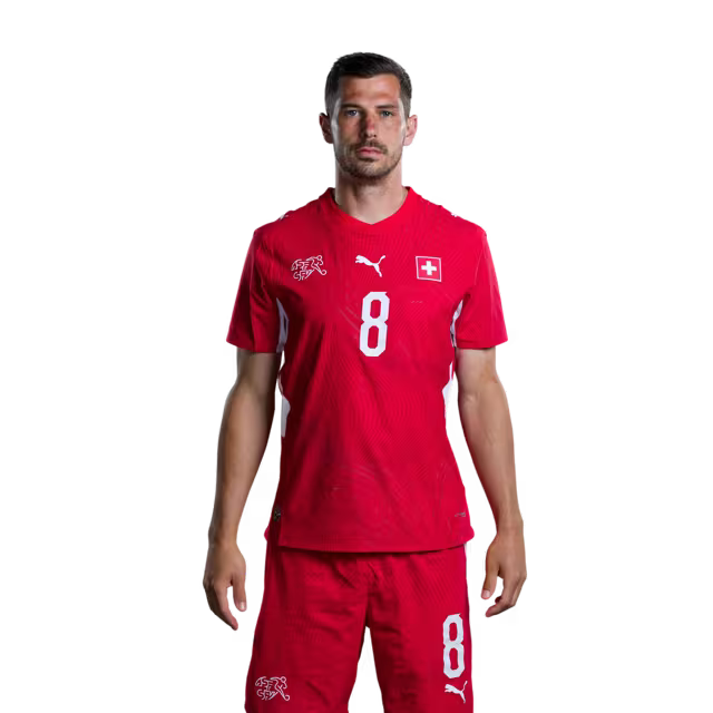 Switzerland National Team 2026 Jersey (Player Version) — Midfielders: No. 6 Denis Zakaria, No. 8 Remo Freuler, No. 9 Johan Manzambi / Mittelfeldspieler: Nr. 6 Denis Zakaria, Nr. 8 Remo Freuder, Nr. 9 Johan Manzambi