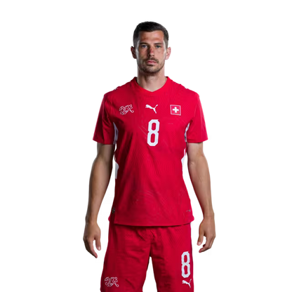 Switzerland National Team 2026 Jersey (Player Version) — Midfielders: No. 6 Denis Zakaria, No. 8 Remo Freuler, No. 9 Johan Manzambi / Mittelfeldspieler: Nr. 6 Denis Zakaria, Nr. 8 Remo Freuder, Nr. 9 Johan Manzambi