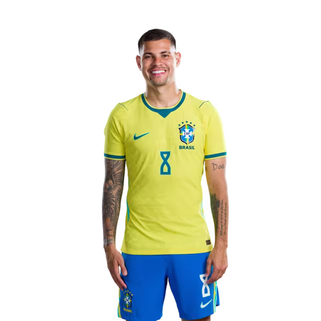 Brazil National Team 2026 World Cup Jersey (Player Version/Match Version) – Midfielders: No. 2 Ederson Silva, No. 5 Casemiro, No. 8 Bruno Guimarães/ Meio-campistas: Nº 2 EDERSON SILVA, Nº 5 CASEMIRO, Nº 8 BRUNO GUIMARÃES