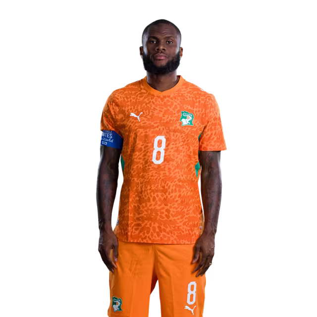 Côte d'Ivoire National Team 2026 World Cup Jersey (Player Version/Match Version) — Midfielders: No. 4 Jean Michael Seri, No. 6 Seko Fofana, No. 8 Franck Kessie./ Milieux de terrain : n° 4 Jean Michael Seri, n° 6 Seko Fofana, n° 8 Franck Kessie