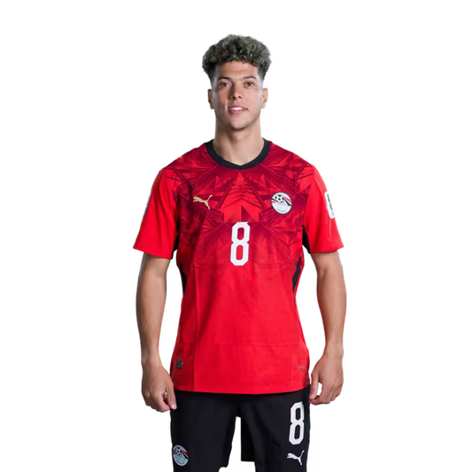 Egypt National Football Team 2026 World Cup Jersey (Player/Match Version) — Midfielders: No. 8 Emam Ashour, No. 11 Mostafa Zico, No. 14 Hamdy Fathy./ لاعبو الوسط: رقم 8 إمام عاشور، رقم 11 مصطفى زيكو، رقم 14 حمدي فتحي.