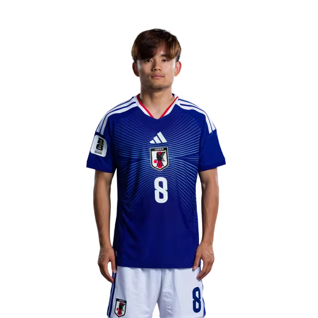 Japan National Football Team 2026 World Cup Jersey (Player Version/Match Kit) — Midfielders (MF): No. 7 Ao Tanaka, No. 8 Takefusa Kubo, No. 10 Ritsu Doan/サッカー日本代表 2026年ワールドカップ用ユニフォーム（選手仕様／マッチモデル） — MF：No.7 田中 碧、No.8 久保 建英、No.10 堂安 律