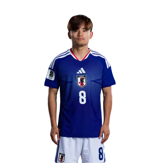 Japan National Football Team 2026 World Cup Jersey (Player Version/Match Kit) — Midfielders (MF): No. 7 Ao Tanaka, No. 8 Takefusa Kubo, No. 10 Ritsu Doan/サッカー日本代表 2026年ワールドカップ用ユニフォーム（選手仕様／マッチモデル） — MF：No.7 田中 碧、No.8 久保 建英、No.10 堂安 律