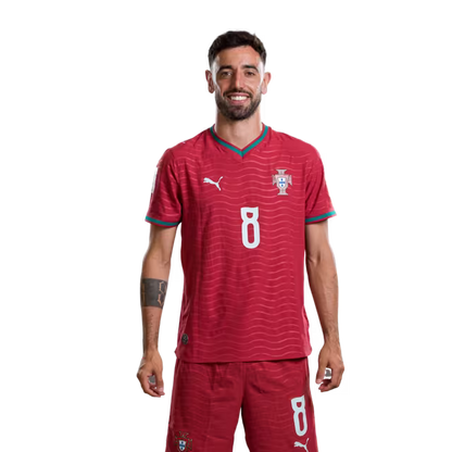 Portugal National Team 2026 World Cup Jersey (Player Version/Match Version) — Midfielders: No. 6 Matheus Nunes, No. 8 Bruno Fernandes, No. 10 Bernardo Silva / Médios: N.º6 MATHEUS NUNES , Nº8 BRUNO FERNANDES, Nº10 BERNARDO SILVA
