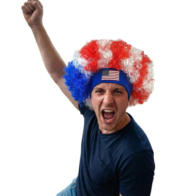 Red White Blue Fan Wig For World Cup,USA World Cup Headband Wig - Ideal For Soccer Enthusiasts, Wig Accessory For Celebrations