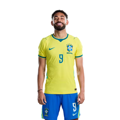 Brazil National Team 2026 World Cup Jersey (Player Version/Match Issue) — Forwards: No. 7 Vinícius Júnior, No. 9 Matheus Cunha, No. 10 Neymar Jr /Atacantes: Nº 7 VINICIUS JUNIOR, Nº 9 MATHEUS CUNHA, Nº 10 NEYMAR JR