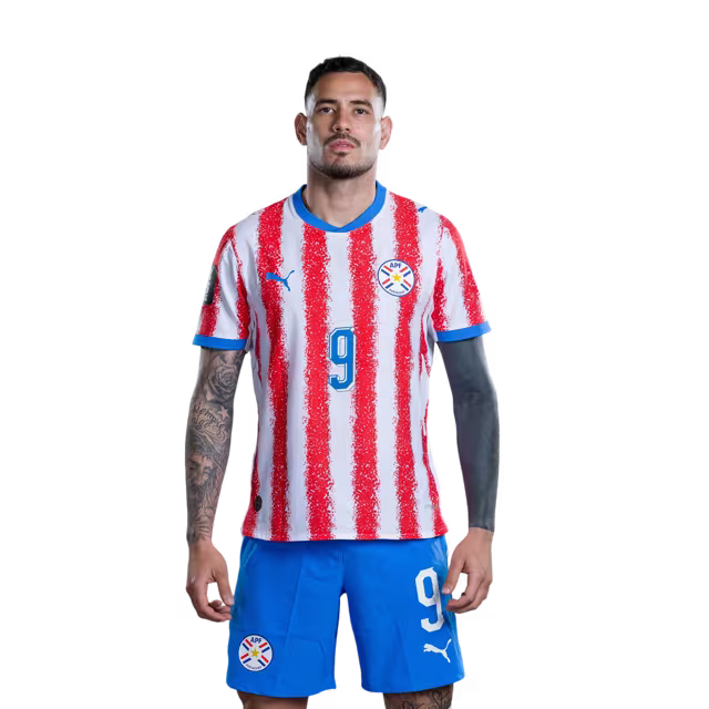 Paraguay National Football Team 2026 World Cup Jerseys (Player/Match Version) — Forwards: No. 9 Antonio Sanabria, No. 17 Alejandro Romero Gamarra, No. 18 Alex Marce / Selección Nacional de Fútbol Paraguay Jersey Mundial