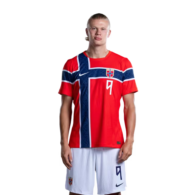 Norway National Football Team 2026 World Cup Jersey (Player Version/Match Version) — Forwards: No. 7 Alexander Sørloth, No. 9 Erling Haaland, No. 11 Jørgen Strand Larsen / Spisser: Nr. 7 Alexander SØRLOTH, nr. 9 Erling HAALAND, nr. 11 Jørgen STRAND LARSEN