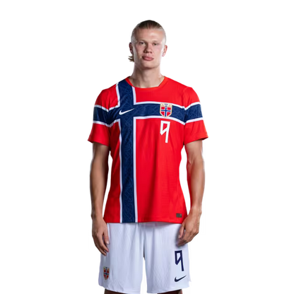 Norway National Football Team 2026 World Cup Jersey (Player Version/Match Version) — Forwards: No. 7 Alexander Sørloth, No. 9 Erling Haaland, No. 11 Jørgen Strand Larsen / Spisser: Nr. 7 Alexander SØRLOTH, nr. 9 Erling HAALAND, nr. 11 Jørgen STRAND LARSEN