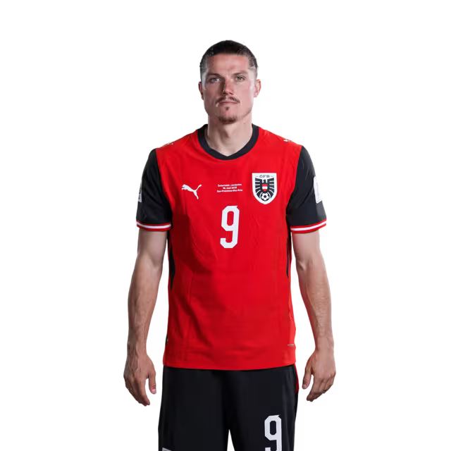 Austria National Team 2026 World Cup Jersey (Player Version/Match Issue) — Midfielders: No. 4 Xaver Schlager, No. 6 Nicolas Seiwald, No. 9 Marcel Sabitzer/Mittelfeldspieler: Nr. 4 Xaver Schlager, Nr. 6 Nicolas Seiwald, Nr. 9 Marcel Sabitzer