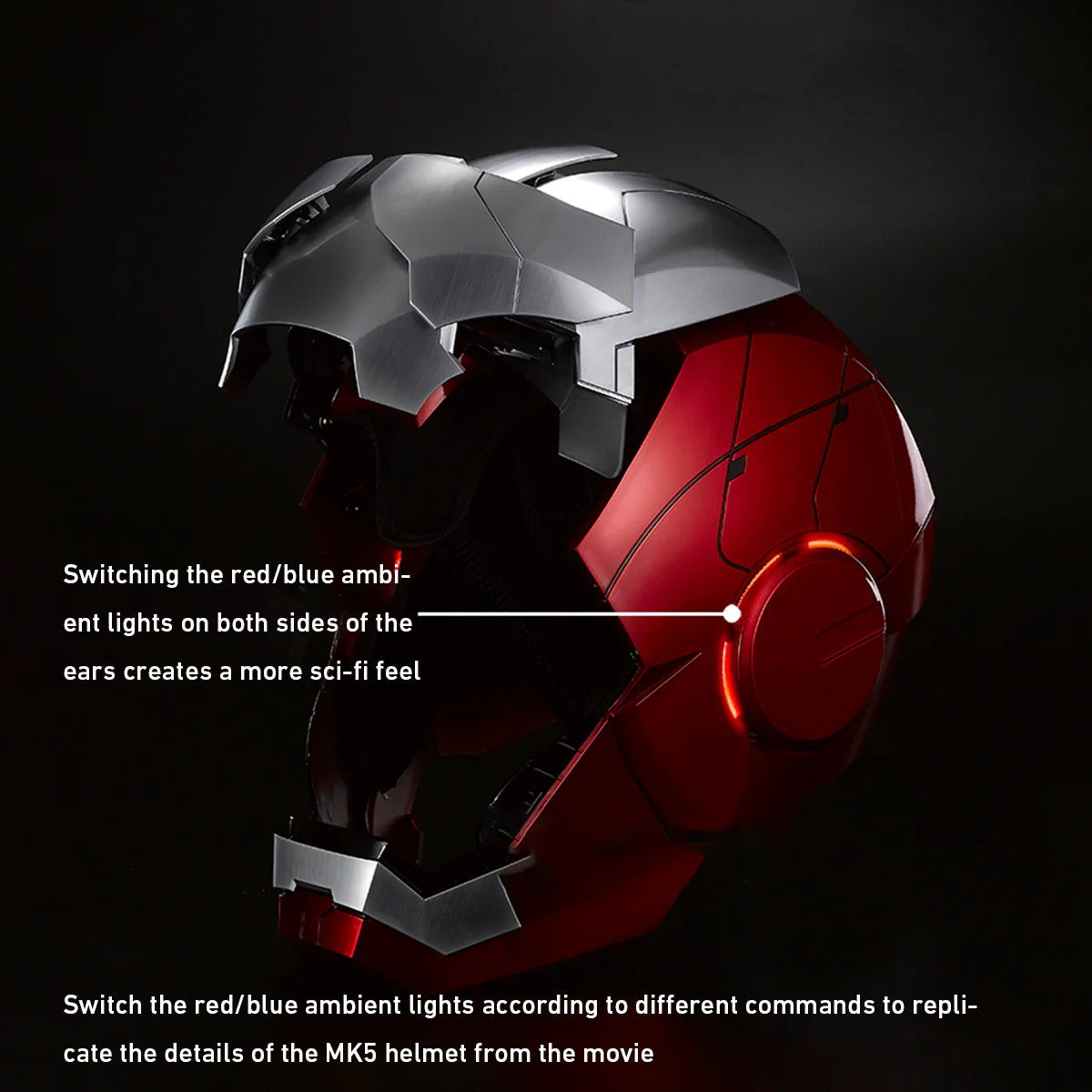 Premium Iron Man MK5 Helmet: 1:1 Wearable Display with Hydro-Brushed Mask, Color-Shifting Lights & Quad-Control System
