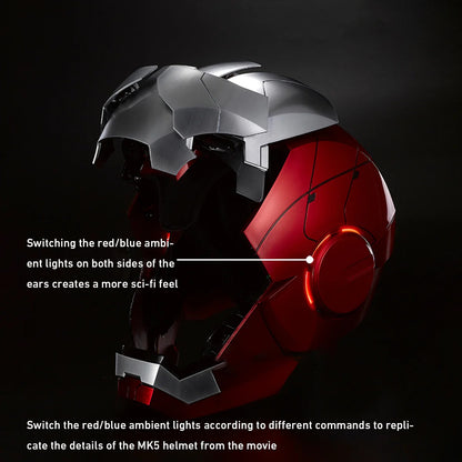 Premium Iron Man MK5 Helmet: 1:1 Wearable Display with Hydro-Brushed Mask, Color-Shifting Lights & Quad-Control System