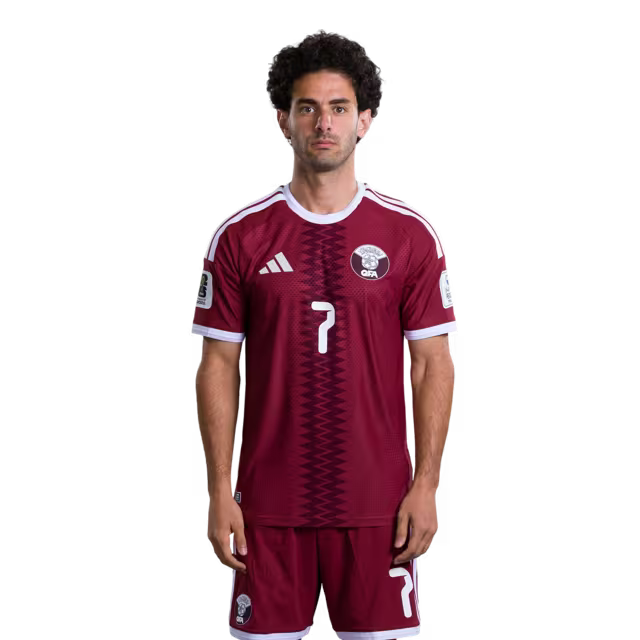 2026 World Cup Qatar Soccer Jersey Player Version  Match Version - Forward No.7 AHMED ALAAELDIN, No.8 EDMILSON JUNIOR, No.9 MOHAMMED MUNTARI