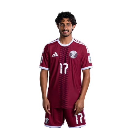 2026 World Cup Qatar Soccer Jersey Player Version  Match Version - Midfielder No.6 ABDULAZIZ HATEM, No.12 KARIM BOUDIAF, No.17 AHMED ALGANEHI