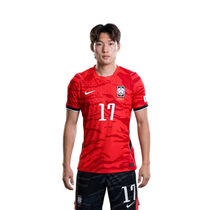 2026 월드컵 대한민국 축구 선수 유니폼 (경기용) - 미드필더 이재성 (등번호 10번), 황희찬 (등번호 11번), 배준호 (등번호 17번)