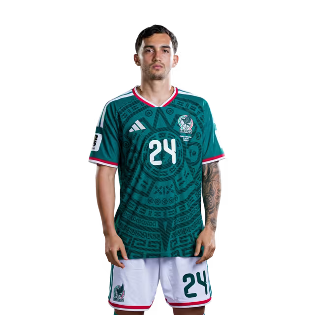 Mexico National Team 2026 World Cup Soccer Jersey (Player Version/Match Version) — Midfielders: No. 24 Luis Chávez, No. 26 Brian Gutiérrez / Centrocampista n.° 24 Luis Chávez, n.° 26 Brian Gutiérrez