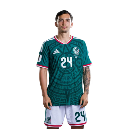 Mexico National Team 2026 World Cup Soccer Jersey (Player Version/Match Version) — Midfielders: No. 24 Luis Chávez, No. 26 Brian Gutiérrez / Centrocampista n.° 24 Luis Chávez, n.° 26 Brian Gutiérrez