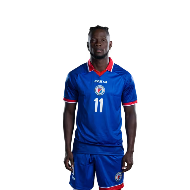 Mayo foutbòl koup di mond Ayiti 2026 vèsyon jwè vèsyon match la - Atakan No.7 Derrick ETIENNE, No.9 Duckens NAZON, No.11 Louicius DEEDSON