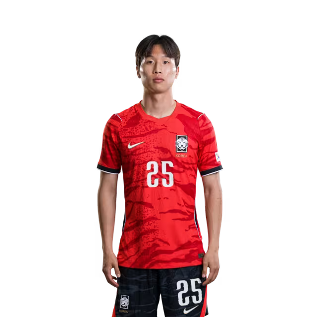 2026 월드컵 대한민국 축구 선수 유니폼 (경기용) - 미드필더 25번 엄지성, 26번 이동경