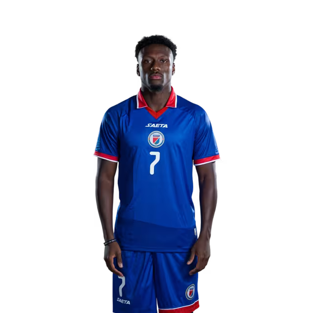 Mayo foutbòl koup di mond Ayiti 2026 vèsyon jwè vèsyon match la - Atakan No.7 Derrick ETIENNE, No.9 Duckens NAZON, No.11 Louicius DEEDSON