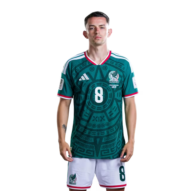 Mexico National Team 2026 World Cup Soccer Jersey (Player Version/Match Version)– Midfielders: No. 6 Erik Lira, No. 7 Luis Romo, No. 8 Álvaro Fidalgo / Centrocampista No.6 Erik LIRA, No.7 Luis ROMO, No.8 Alvaro FIDALGO