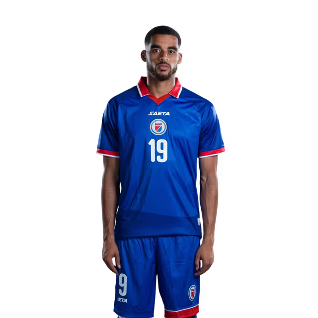Mayo foutbòl koup di mond Ayiti 2026 vèsyon jwè vèsyon match la - Atakan No.19 Yassin FORTUNE, No.20 Frantzdy Pierrot, No.21 Josue CASIMIR