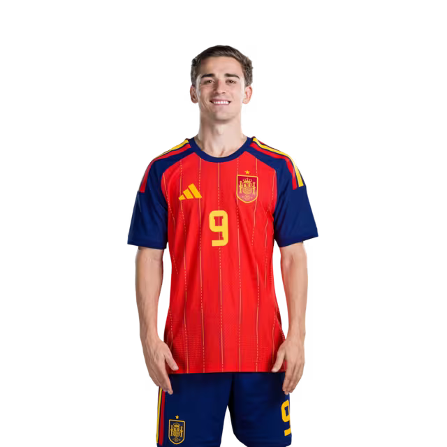 Spain National Team 2026 World Cup Football Jersey (Player Version/Match Issue) — Midfielders: No. 6 Mikel Merino, No. 8 Fabián Ruiz, No. 9 Gavi / Centrocampistas: n.º 6 Mikel Merino, n.º 8 Fabián Ruiz, n.º 9 Gavi
