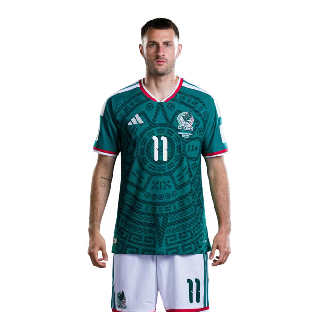 Mexico National Team 2026 World Cup Soccer Jersey (Player Version/Match Version) – Forwards: No. 9 Raúl Jiménez, No. 10 Alexis Vega, No. 11 Santiago Giménez / Delanteros: N.° 9 Raúl Jiménez, N.° 10 Alexis Vega, N.° 11 Santiago Giménez